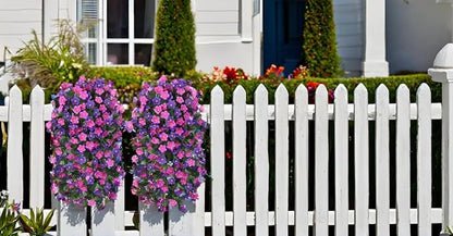 Artificial Fake Hanging Flowers Plants for Outdoor Winter Summer Decoration, 2PCS Faux Silk Daisy Flower Look Real UV Resistant Orchid Vine for Home Outside Garden Wall Indoor(Dark Purple and Fuchsia)