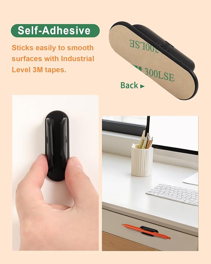 Adhesive Pencil Holders for Desk Set of 10 - Silicone Pen Holder with 15 PCS Upgraded Adhesive Pads - Flexible Pencil Holder for Walls Clipboards, Office Essentials Accessories Teacher Supplies