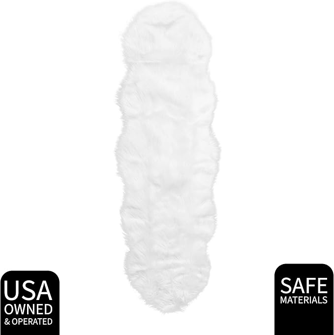 2x6 White Fluffy Rug for Bedside - Soft Fluffy Runner for Hallway - White Shaggy Carpet - Faux Sheepskin Solid Color 2x6 Oblong
