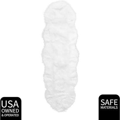 2x6 White Fluffy Rug for Bedside - Soft Fluffy Runner for Hallway - White Shaggy Carpet - Faux Sheepskin Solid Color 2x6 Oblong