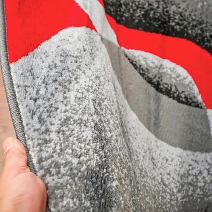 2305 Gray Black Red White Swirls 6'5 x 9'2 Modern Abstract Area Rug Carpet