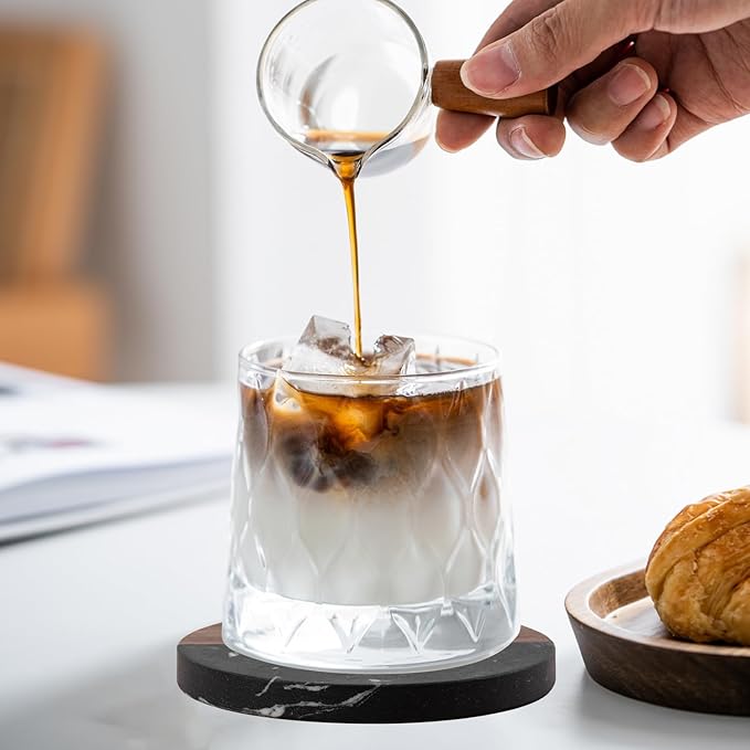 Marble Coasters: 4-Piece Set of Acacia Wood Marble Coasters, Suitable for Kitchens, Offices, and can be Used as Gifts (Black Round)