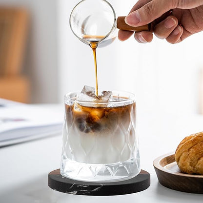 Marble Coasters: 4-Piece Set of Acacia Wood Marble Coasters, Suitable for Kitchens, Offices, and can be Used as Gifts (Black Round)