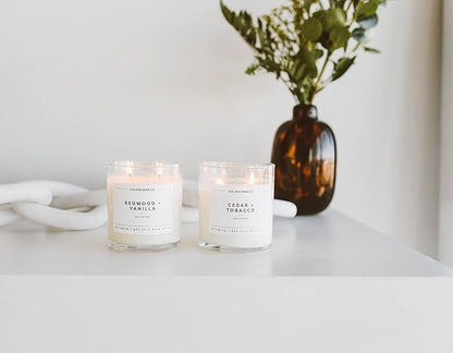 Calyan Wax Co. Smoke & Leather 2 Wick Scented Candle - 37 Hour Burn - Luxury Non Toxic Soy Wax Candles - Long Lasting Large Glass Jar Candle for Home - 8.8oz