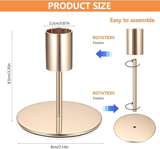 3 Pcs Gold Taper Candle Holders, Gold Candlestick Holderss, Candle Sticks Holder Decor for Mantel Centerpiece Fireplace Wedding Dinning Party Home Cabinet Table Decor(3.3 inch Height)
