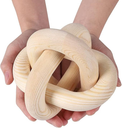 3-Link Wood Chain Link Decor, Coffee Bar Table Decor, Farmhouse Wood Chain Knot Boho Hand Carved Decorative Wood Link Chain for Entryway Dinning Table Bookshelf Tiered Tray Home Decor (Natural)