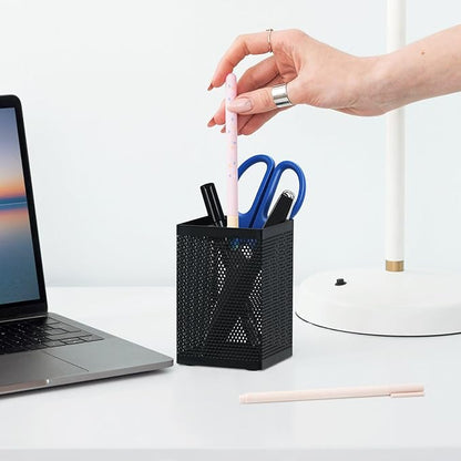 Comix Mesh Pen Holder Desk, Wire Pencil Holder with Foam Pad and Non-Slip Bottom Office Supplies Desk Organizer for Home Office School, 1 Pack
