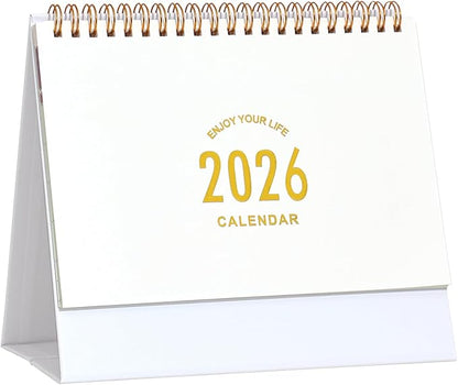 Small Desk Calendar 2025-2026, Use Now to Dec 2026, Standing Flip Desk Calendar with To-do List & Notes, Metal Ring Twin-Wire Binding with Stickers, Thick Paper Monthly Desktop Calendar for Home Office (White)