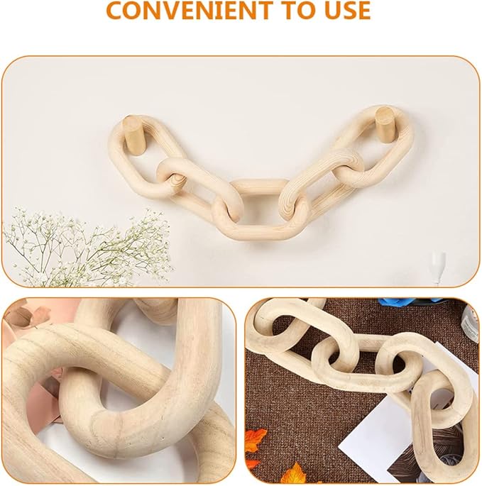HOLIDYOYO Wood Chain Link Decor Rustic Farmhouse Wall Art Elegant Hanging Ornament for Home Compact Design for Coffee Table Bookshelf Natural Wood Accent for Any