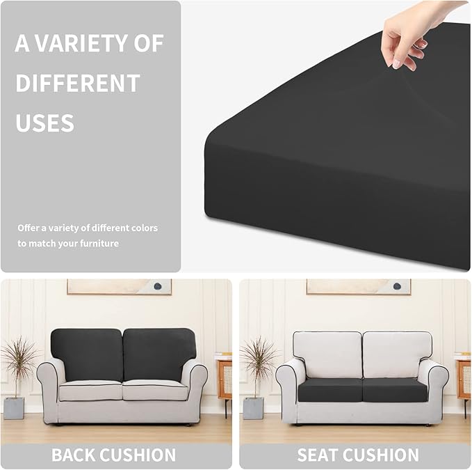Easy-Going 100% Waterproof Chair Sofa Seat Cushion Slipcovers Couch Cushion Cover Stretch Furniture Protector for Kids, Pets (2-Piece Loveseat Cushion, Dark Gray)