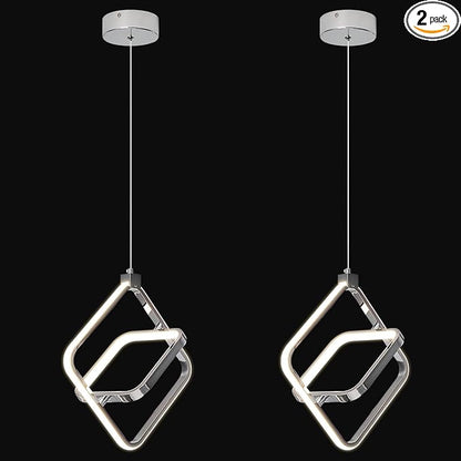 Modern LED Chandelier Chrome Rectangular Pendant Light Fixtures 4000K 20W Dimmable Height Adjustable Pendant Lighting for Dining Room Kitchen Island Bedroom Living Room Foyer（2-Pack）
