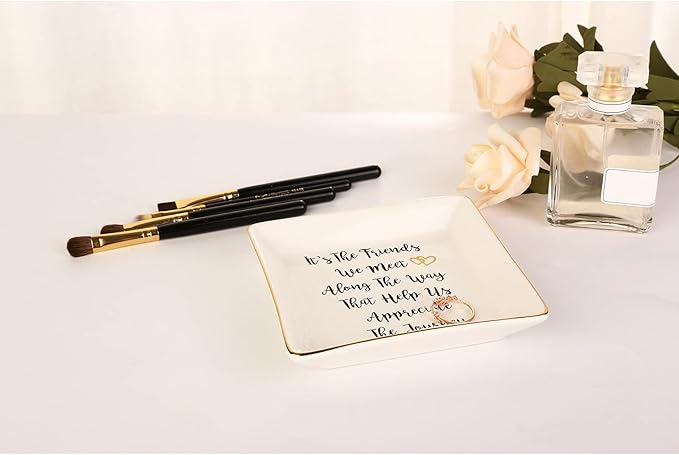 Going Away Graduation Birthday Gifts for Friends Coworkers-Ceramic Ring Trinket Dish, Jewelry Tray - Far Apart Long Distance Gifts for Bestie - Miss You Thank You Gifts for Her