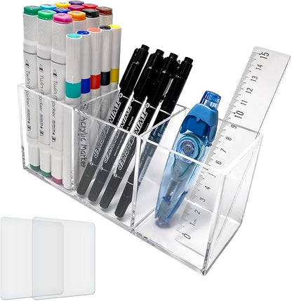 Acrylic Pen and Silverware Holder, Desk Or Wall Mount Storage Organizer,is Perfect for Office, Stationery, Kitchen and Bathroom Caddy,Desk Pencil Accessories.(Clear)