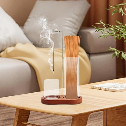 2 in 1 Incense Holder for Sticks, Anti-Ash Flying Incense Burne with Glass Ash Catcher and Incenses Sticks Storage, Hang Upside Down for Yoga, Spa, Meditation, Wooden Home Decor