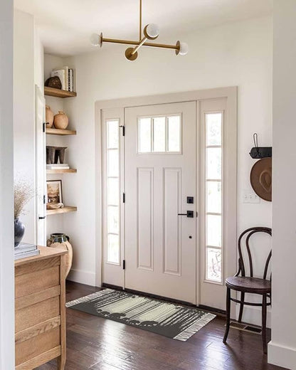 Rustic Bear Kitchen Hallway Runner Rug 2X5 Ft Carpet, Washable Woven Forest Animal Rustic Cabin Throw Carpet with Tassel, Non-Shedding Farmhouse Vintage Nature Scenery Art Entryway Laundry Rugs