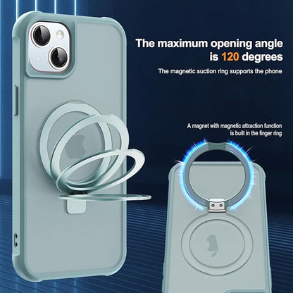 Compatible with iPhone 14 Plus Case with Invisible Magnetic O-Ring Stand Military-Grade Translucent Case for iPhone 14 Plus 6.7" [Compatible with Mag-Safe][Great Grip Feeling], Blue
