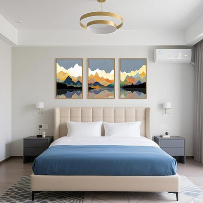 Large Abstract Mountain Lake Framed Canvas Wall Art,Watercolor Boho Forest Wall Decor,Colorful Ridge Landscape Artwork,Modern Wilderness Art Print for Living Room,Bedroom,Office- 24"x36"x3