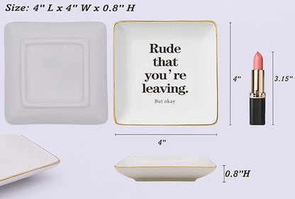 Rude That You're Leaving-Funny Colleagues Promotion,Farewell,Retirement,Goodbye,Leaving New Job Gifts for Coworkers Boss Leader-Appreciate Christmas Gift-Ceramic Jewelry Tray Trinket Holder Ring Dish