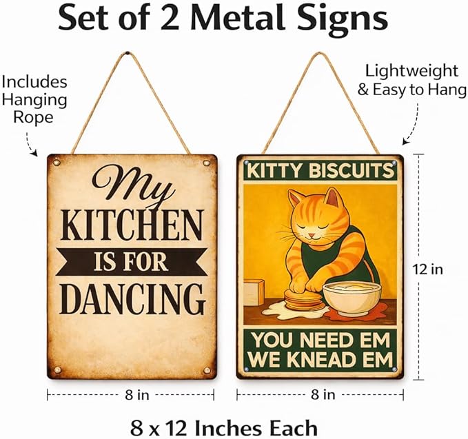 Kitchen Wall Decor Vintage Metal Wall Signs, Vintage Home Decor Cat Lover Gifts for Women, Perfect for Cozy Home Spaces, Funny Decorative Signs & Plaques, Set of 2