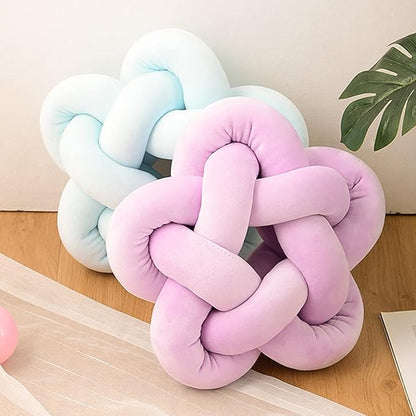 Knot Plush Throw Pillow Handmade Knotted Star Pillow Soft Sofa Lumbar Cushion Stuffed Ball Cushion Home Office Children Room Decor, Fuchsia