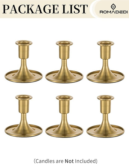 Romadedi Gold Candlestick Candle Holders - Brass Taper Holders Candle Stick for Wedding Table Centerpiece Festive Christmas Mantel Decoration Home Decor, Set of 6
