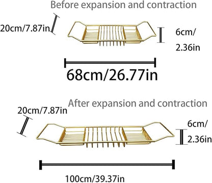 Stainless Steel Expandable Shower Bathtub Tray Over Tub Bath Caddy Expandable Bath Caddy for The Elegant Tub Chrome Polished (Gold)