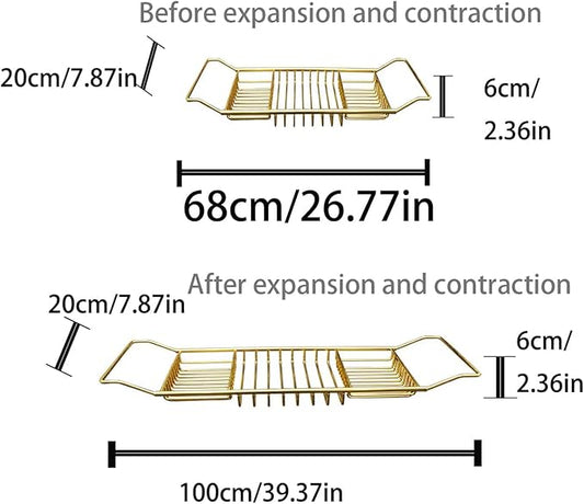 Stainless Steel Expandable Shower Bathtub Tray Over Tub Bath Caddy Expandable Bath Caddy for The Elegant Tub Chrome Polished (Gold)