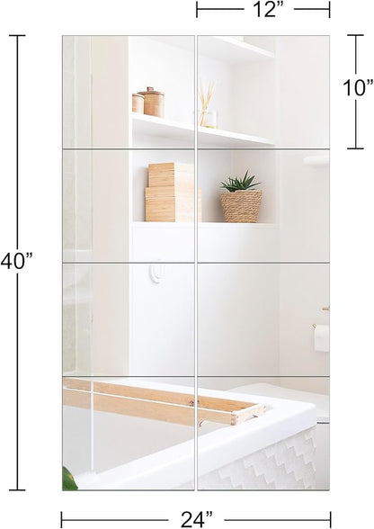 Ruomeng Full Length Wall Mirror Tiles - 12" x 10" x 8Pcs Frameless Full Body Mirror Tiles Wall Mounted Mirror for Home Gym Vanity Bedroom, Living Room