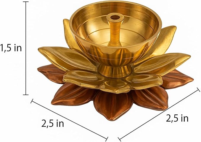 athizay Brass Diyas Pack of 2 for Pooja Virgin Brass Indian Diya Set Oil lamp Sets for Gifting Home Decor Lotus Vilakku (Kamaldeep Set)