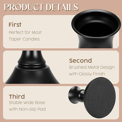 24PCS Brass Black Taper Candle Holders Set, Vintage Metal Candlestick Holders for Table Centerpiece, Wedding Reception, Festive Christmas Mantel Decoration or Home Decor
