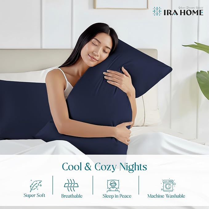 100% Egyptian Cotton Cushion Covers 24x24 Inch, 800 Thread Count Decorative Pillow Covers for Sofa, Bed & Office - Soft, Durable, Breathable Luxury Throw Pillowcases - Pack of 2, Navy Blue