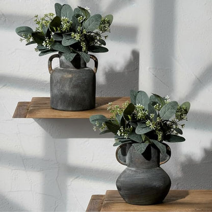 Antique Ceramic Vase with 2 Handles, 6.1 Inch Farmhouse Rustic Vase, Small Decorative Pottery Flower Vases for Home Decor, Wedding, Living Room, Table, Shelf Decor, Black Bronze