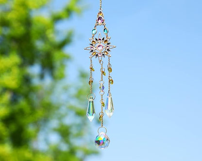 Hanging Sun Catchers with Crystals, Glass Icicle Prisms Rhinestones Suncatcher, Rainbow Maker Pendant Indoor Window Home Car Decor Gift