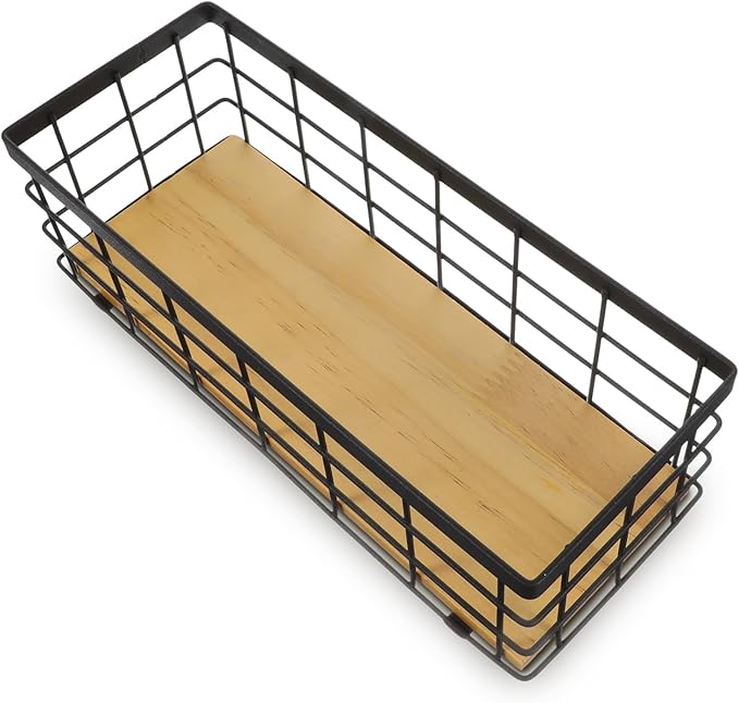 2 Pack Small Wire Baskets, Narrow Rustic Storage Bin for Bathroom Counter, Farmhouse RectangleOrganizer Tray for Kitchen Countertop, Pantry, RV, Office Decorative
