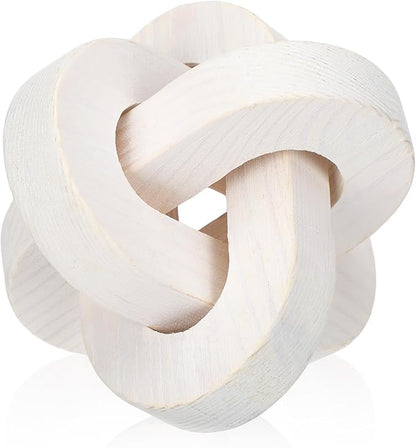 Yalikop 3 Link Wood Knot Decor - Hand Carved Coffee Table Decoration, Boho Chain Link Decor, Modern Shelf, Rustic Objects for Home Living Room Bedroom(Classic,White)