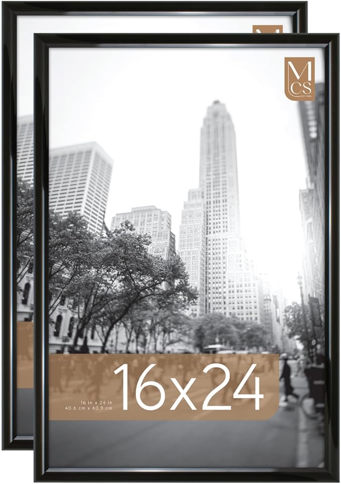 MCS Trendsetter 16x24 Poster Frame Black High-Gloss, Vertical & Horizontal Wall Hanging Large Picture Frame for Photos, Posters & Art Prints (2-Pack)