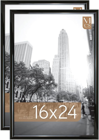 MCS Trendsetter 16x24 Poster Frame Black High-Gloss, Vertical & Horizontal Wall Hanging Large Picture Frame for Photos, Posters & Art Prints (2-Pack)