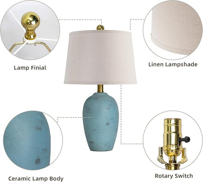 21'' Set of 2 Farmhouse Ceramic Lamps for Bedroom, Traditional Nightstand Bedside Desk Table Lamp for Living Room Office Dorm, 2 Bulbs Included