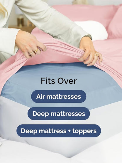 Extra Deep Split King Sheet Set - 7 Piece Breathable and Cooling Sheets - Hotel Luxury Bed Sheets Set - Easy Fit - Soft, Wrinkle Free and Comfy Sheets Set - Baby Pink Sheet Set with Extra Deep Pockets