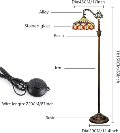 Tiffany Floor Lamp Yellow Peacock Tail Stained Glass Floor Light Adjustable Angle Tall Standing Lamp 63 inches for Home Living Room Bedroom