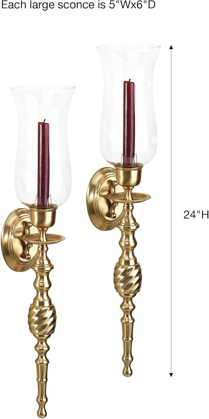 Touch of Class Solid Brass Daria Swirl Sconce Pair - Large Set of 2 - Hurricane Wall Candle Holders for Bedroom, Bathroom, Living Room, Foyer, Entryway