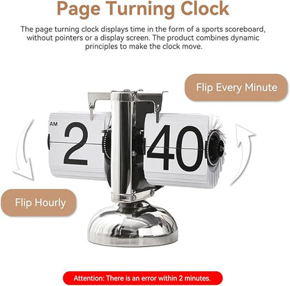 Flip Clock, Retro Desk Clock Minimalist Mechanical Auto Desk with Large Numbers Digital Display for for Office Bedroom Hotel White