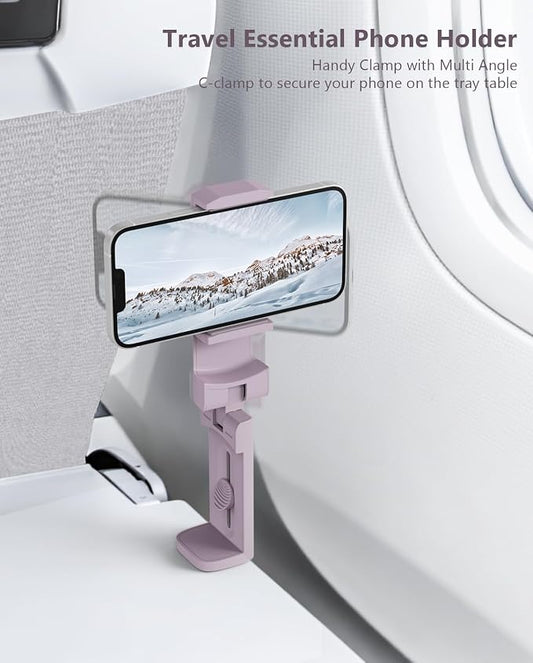 MiiKARE Travel Essentials Airplane Phone Holder, Universal Handsfree Phone Mount for Flying with 360 Degree Rotation, Travel Must Haves Phone Stand for Desk, Tray Table, Purple&Blue