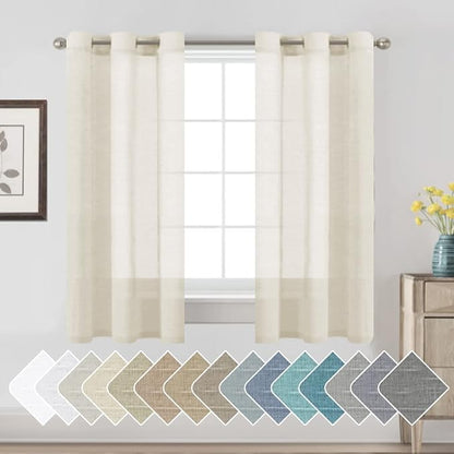H.VERSAILTEX Linen Curtains Nickel Grommet Natural Linen Semi-Sheer Curtains 2 Panels Privacy Added Premium Soft Rich Material Drapes for Bedroom/Living Room - 37x63 - Inch - Ivory