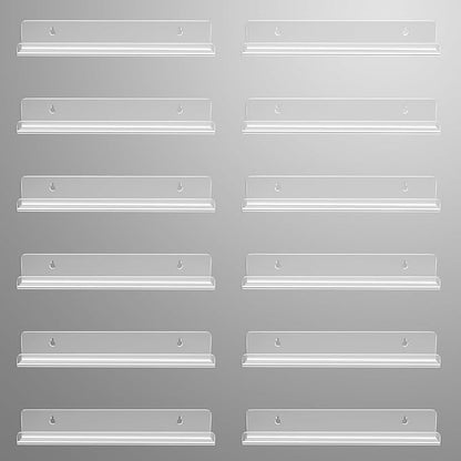 Gotega 12 Pack Vinyl Record Shelf Wall Mount, 12 inch Album Record Holder Display, Clear Acrylic Floating Shelves for Wall, Suitable for Bedroom, Living Room, Magazine Shelf, Kids Bookshelf, etc