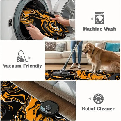 Abstract Orange Black Rug 5x7 Area Rugs Fluid Swirl Stripes Rugs Non Slip Non Shedding Print Washable Floor Carpet for Living Room Bedroom Kids Room Office Study Foyer Hallway