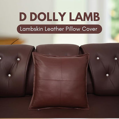 D DOLLY LAMB Lambskin Leather Pillow Cover - Sofa Cushion Case - Decorative Throw Covers for Living Room & Bedroom, 14x14 Inches - Dark Maroon Box