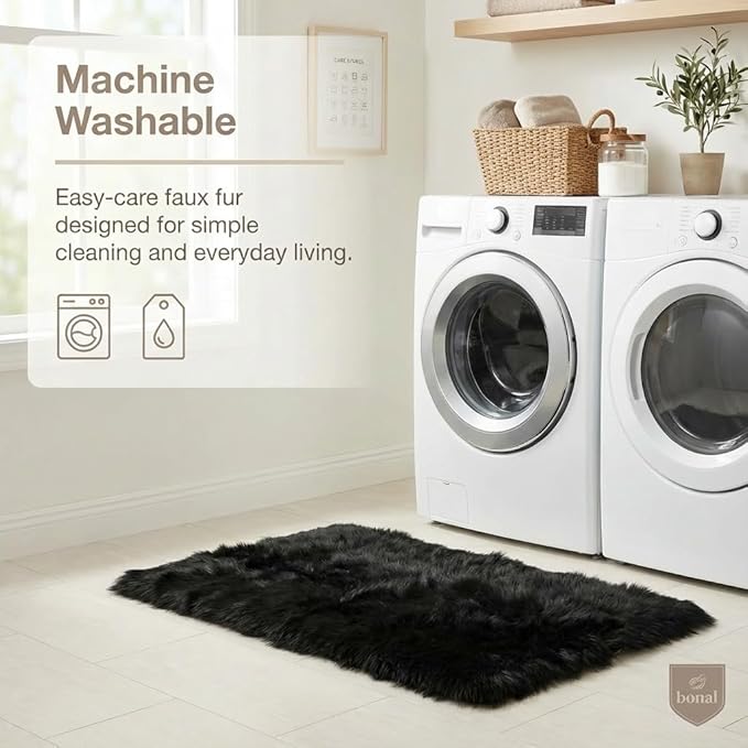 Super Area Rugs Ultra Soft & Fluffy Faux Sheepskin Rug, Black 6 x 9 Feet Carpet for Bedroom Living Room