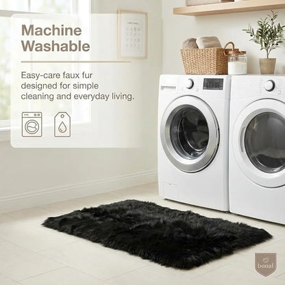 Super Area Rugs Ultra Soft & Fluffy Faux Sheepskin Rug, Black 6 x 9 Feet Carpet for Bedroom Living Room