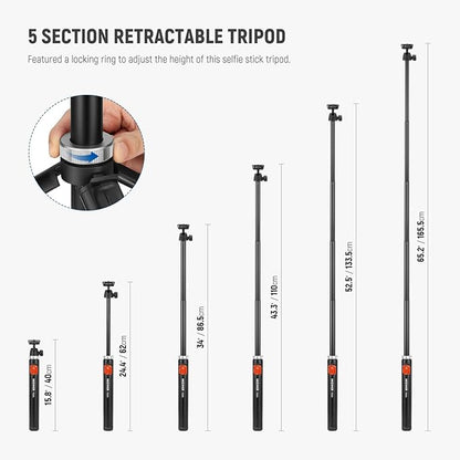 NEEWER Tripod for Cell Phone & Camera with Remote & Phone Holder Compatible with iPhone GoPro Canon Sony DSLR, 62.9" All Metal Portable Selfie Stick Travel Vlog Stand for Video Recording, TS05
